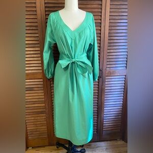 J. Crew Green Cotton Dress Belt V Neck Maxi Size XS